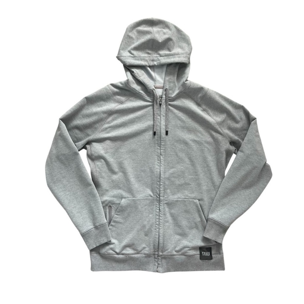 SAXX Down Time Full Zip Hoodie Grey Heather Pockets Stretchy Men's Size M
